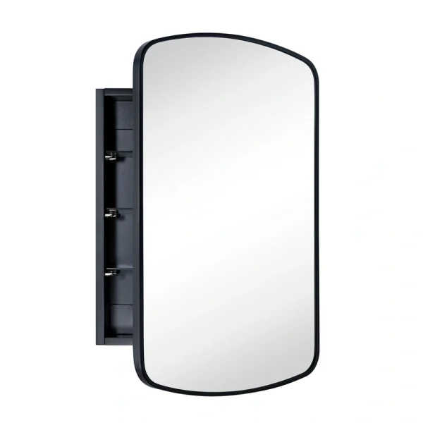 TEHOME 18-in x 27-in Surface/Recessed Mount Matt Black Mirrored Arched Soft Close Medicine Cabinet
