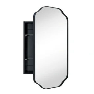 TEHOME 18-in x 29-in Surface/Recessed Mount Matt Black Mirrored Soft Close Medicine Cabinet