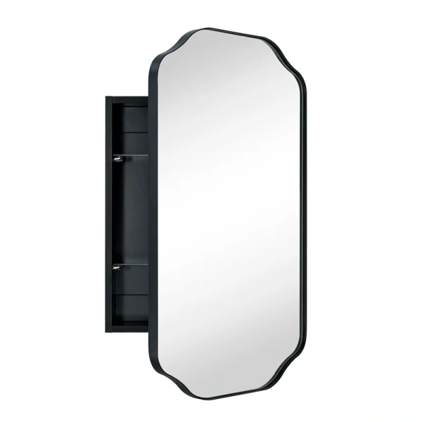 TEHOME 18-in x 29-in Surface/Recessed Mount Matt Black Mirrored Soft Close Medicine Cabinet
