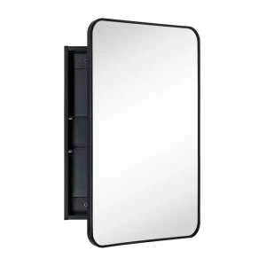TEHOME 20-in x 30-in LED Surface/Recessed Mount Matt Black Mirrored Soft Close Medicine Cabinet