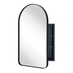 TEHOME 20-in x 30-in Recessed Mount Matt Black Mirrored Arched Medicine Cabinet