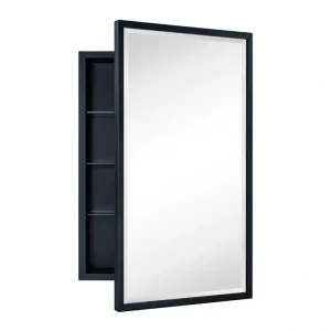 TEHOME 20-in x 30-in Recessed Mount Matt Black Mirrored Medicine Cabinet T726917249