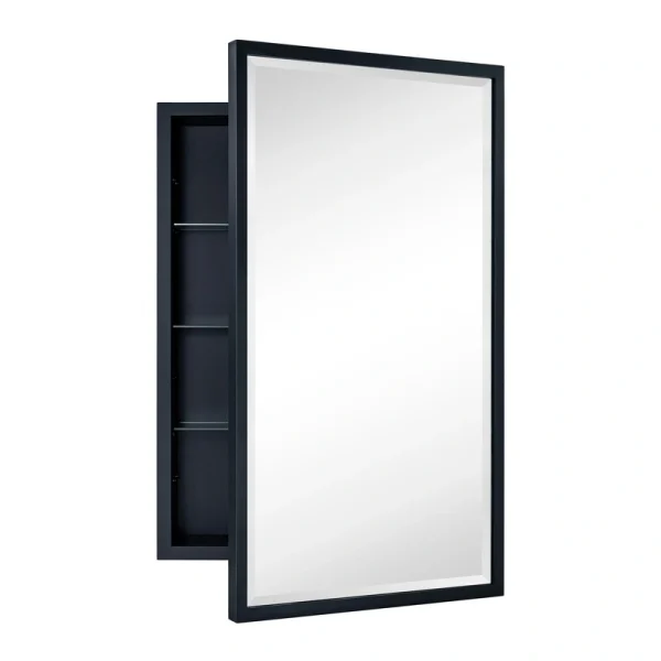 TEHOME 20-in x 30-in Recessed Mount Matt Black Mirrored Medicine Cabinet T726917249
