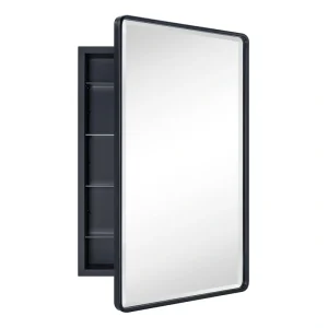 TEHOME 20-in x 30-in Recessed Mount Matt Black Mirrored Medicine Cabinet T726917252