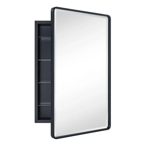 TEHOME 20-in x 30-in Recessed Mount Matt Black Mirrored Medicine Cabinet T726917252