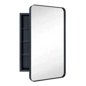 TEHOME 20-in x 30-in Recessed Mount Matte Black Mirrored Medicine Cabinet