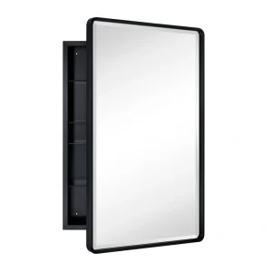 TEHOME 20-in x 30-in Surface Mount Matt Black Mirrored Medicine Cabinet