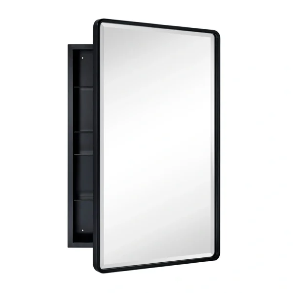 TEHOME 20-in x 30-in Surface Mount Matt Black Mirrored Medicine Cabinet