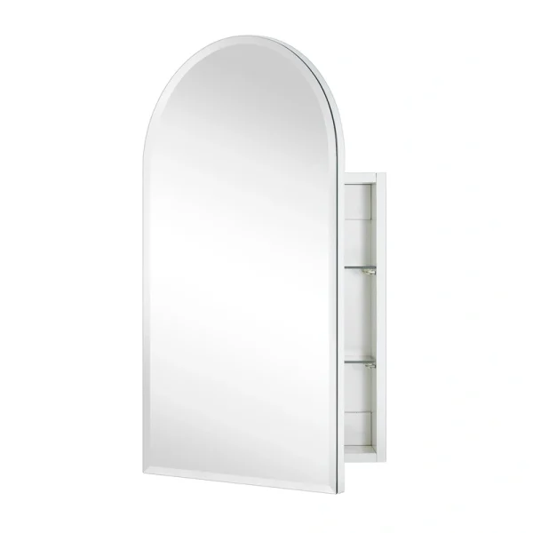 TEHOME 20-in x 30-in Surface/Recessed Mount White Mirrored Arched Soft Close Medicine Cabinet