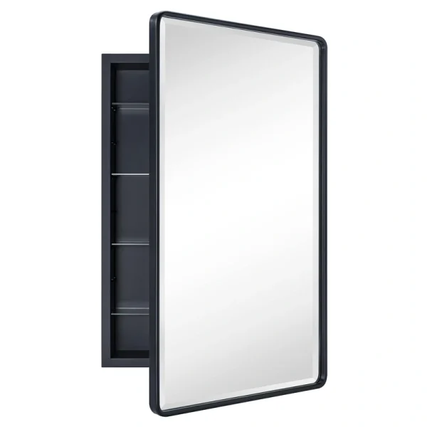 TEHOME 21-in x 34-in Recessed Mount Matt Black Mirrored Medicine Cabinet