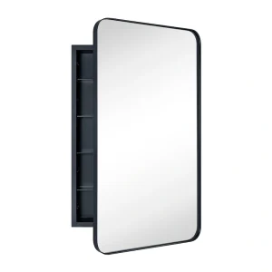TEHOME 21-in x 34-in Recessed Mount Matte Black Mirrored Medicine Cabinet