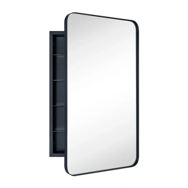 TEHOME 21-in x 34-in Recessed Mount Matte Black Mirrored Medicine Cabinet