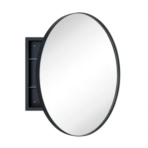 TEHOME 24-in x 24-in Surface Mount Matt Black Mirrored Round Medicine Cabinet