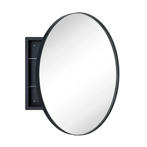 TEHOME 24-in x 24-in Surface Mount Matt Black Mirrored Round Medicine Cabinet