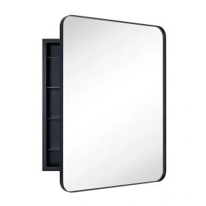 TEHOME 24-in x 30-in Recessed Mount Matte Black Mirrored Medicine Cabinet
