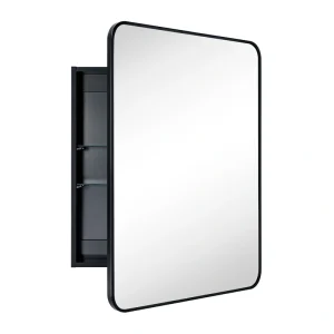 TEHOME 24-in x 30-in Surface/Recessed Mount Matt Black Mirrored Soft Close Medicine Cabinet