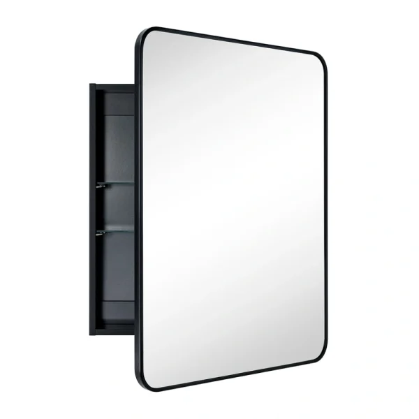 TEHOME 24-in x 30-in Surface/Recessed Mount Matt Black Mirrored Soft Close Medicine Cabinet