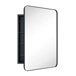 TEHOME 24-in x 36-in Recessed Mount Matte Black Mirrored Medicine Cabinet