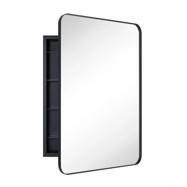 TEHOME 24-in x 36-in Recessed Mount Matte Black Mirrored Medicine Cabinet