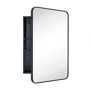 TEHOME 24-in x 36-in Surface/Recessed Mount Matt Black Mirrored Soft Close Medicine Cabinet