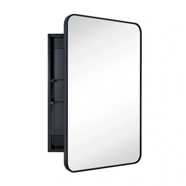 TEHOME 24-in x 36-in Surface/Recessed Mount Matt Black Mirrored Soft Close Medicine Cabinet