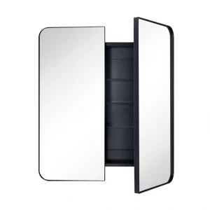 TEHOME 26-in x 30-in Surface/Recessed Mount Matt Black Mirrored Medicine Cabinet