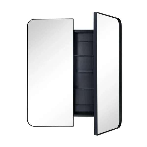 TEHOME 26-in x 30-in Surface/Recessed Mount Matt Black Mirrored Medicine Cabinet