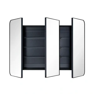 TEHOME 26-in x 36-in Surface/Recessed Mount Matt Black Mirrored Soft Close Medicine Cabinet