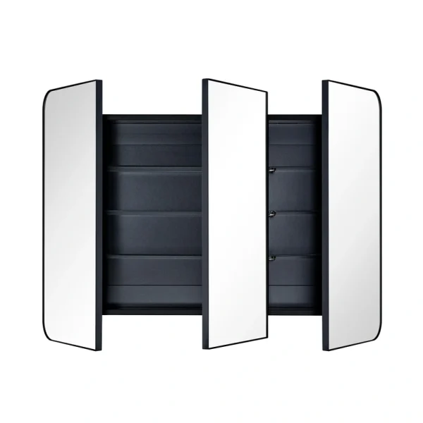 TEHOME 26-in x 36-in Surface/Recessed Mount Matt Black Mirrored Soft Close Medicine Cabinet