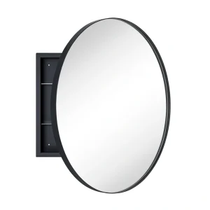 TEHOME 30-in x 30-in Surface Mount Matt Black Mirrored Round Medicine Cabinet