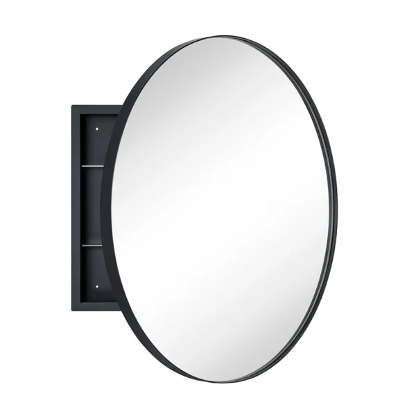 TEHOME 30-in x 30-in Surface Mount Matt Black Mirrored Round Medicine Cabinet