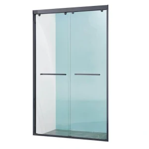 Tenleaf 44 to 48 in. W x 75 in. H Double Sliding Aluminium Alloy Frame Shower Door in Matte Black with Clear Glass