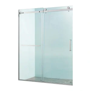 Tenleaf 56 to 60 in. W x 75 in. H Single Sliding Semi-Frameless Shower Door in Brushed Nickel with Clear Glass