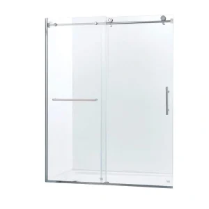 Tenleaf 56 to 60 in. W x 75 in. H Single Sliding Semi-Frameless Shower Door in Chrome with Clear Glass