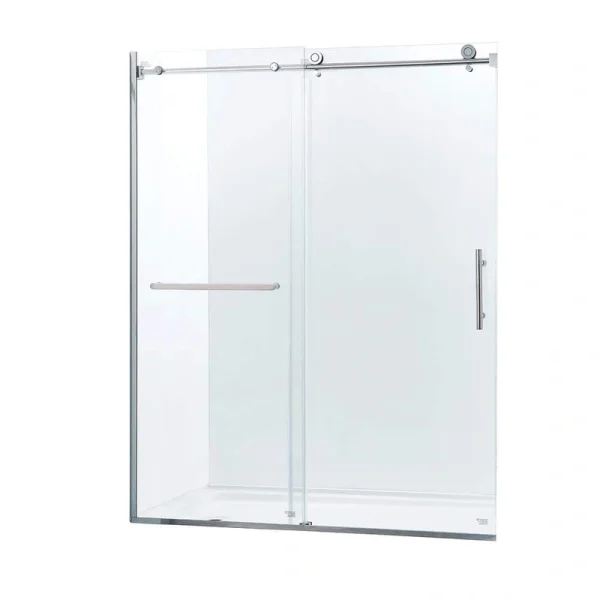 Tenleaf 56 to 60 in. W x 75 in. H Single Sliding Semi-Frameless Shower Door in Chrome with Clear Glass