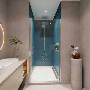 Unbranded 24 in. W x 72 in. H Pivot Semi-Frameless Shower Door in Chrome Finish with Clear Tempered Glass