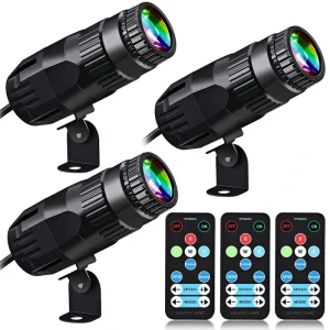 Unbranded 4 in 1 Stage Lighting Disco Spotlights with 3 Remote Bright Mirror Pinspot Light 15W RGBW LED Beam Stage Light – 3 Pack