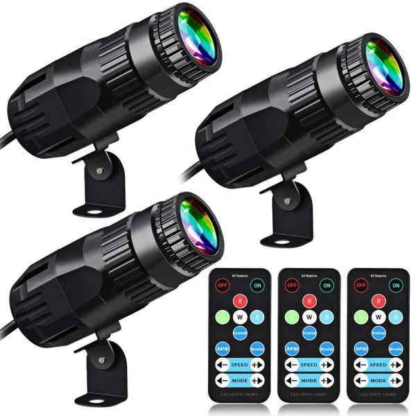 Unbranded 4 in 1 Stage Lighting Disco Spotlights with 3 Remote Bright Mirror Pinspot Light 15W RGBW LED Beam Stage Light – 3 Pack