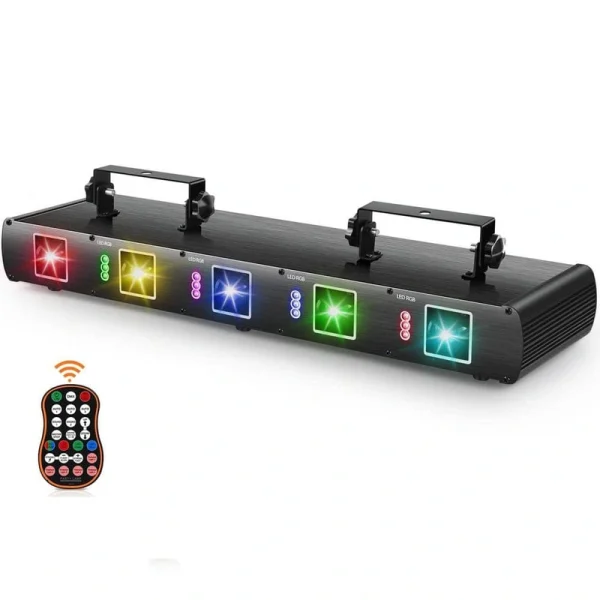 Unbranded 5 Beam Stage Light DJ Laser Light, Effect Sound Activated RGBYC LED Projector Party Music Lights with Remote Control DMX