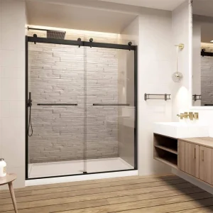 Unbranded 56-60 in. W x 74 in. H Sliding Frameless Shower Door in Matte Black with 5/16 in. Clear Tempered Nano-Coated Glass