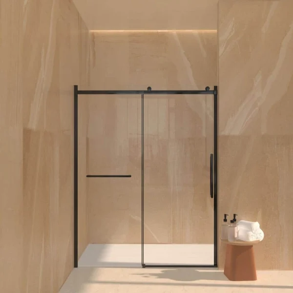 Unbranded 60 in. W x 76 in. H Sliding Frameless Shower Door in Matt BlackFinish with Clear Glass
