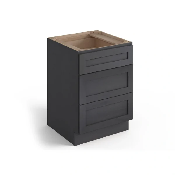 Valleywood Cabinetry 24-in W x 34.5-in H x 24-in D Ideal Gray Birch 3-Drawer Base Ready To Assemble Plywood Cabinet (Flat Panel Style)
