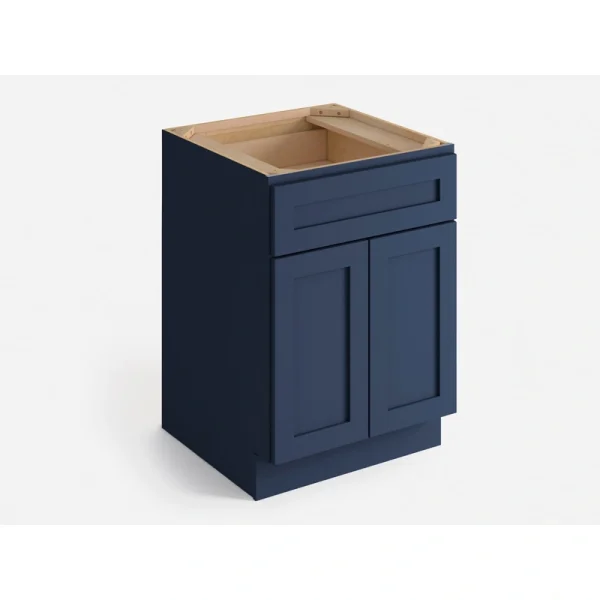 Valleywood Cabinetry 24-in W x 34.5-in H x 24-in D Marine Blue Birch 1-Drawer Base Ready To Assemble Plywood Cabinet (Flat Panel Shaker Style)