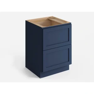 Valleywood Cabinetry 24-in W x 34.5-in H x 24-in D Marine Blue Birch 2-Drawer Base Ready To Assemble Plywood Cabinet (Flat Panel Style)