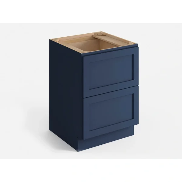 Valleywood Cabinetry 24-in W x 34.5-in H x 24-in D Marine Blue Birch 2-Drawer Base Ready To Assemble Plywood Cabinet (Flat Panel Style)