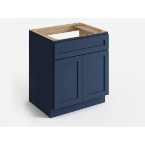 Valleywood Cabinetry 30-in W x 34.5-in H x 24-in D Marine Blue Birch Sink Base Ready To Assemble Plywood Cabinet (Flat Panel Shaker Style)