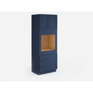 Valleywood Cabinetry 33-in W x 84-in H x 24-in D Marine Blue Birch 3-Drawers Single or Double Oven Pantry Ready To Assemble Plywood Cabinet (Flat Panel Shaker Style)
