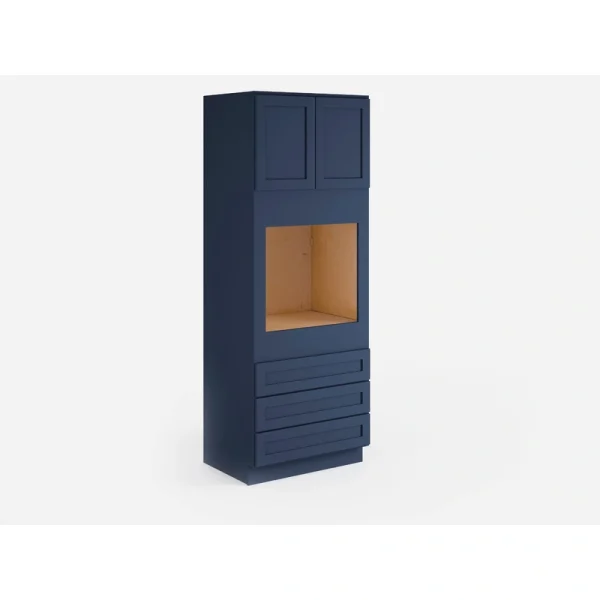 Valleywood Cabinetry 33-in W x 96-in H x 24-in D Marine Blue Birch 3-Drawers Single or Double Oven Pantry Ready To Assemble Plywood Cabinet (Flat Panel Shaker Style)