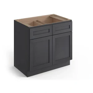 Valleywood Cabinetry 36-in W x 34.5-in H x 24-in D Ideal Gray Birch 2-Drawers Base Ready To Assemble Plywood Cabinet (Flat Panel Shaker Style)
