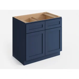 Valleywood Cabinetry 36-in W x 34.5-in H x 24-in D Marine Blue Birch 2-Drawers Base Ready To Assemble Plywood Cabinet (Flat Panel Shaker Style)